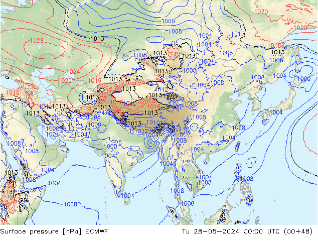 Surface pressure ECMWF Tu 28.05.2024 00 UTC