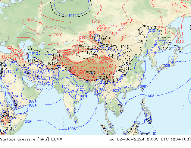 Atmosférický tlak ECMWF Ne 02.06.2024 00 UTC