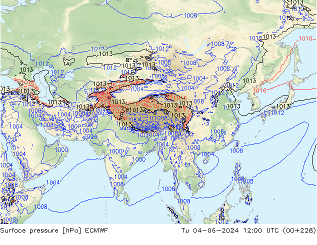 Surface pressure ECMWF Tu 04.06.2024 12 UTC