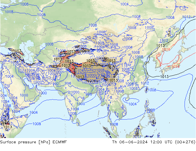 Atmosférický tlak ECMWF Čt 06.06.2024 12 UTC