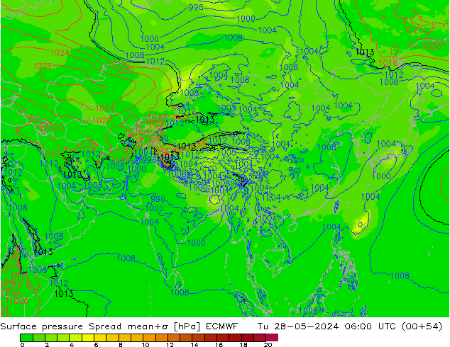 ciśnienie Spread ECMWF wto. 28.05.2024 06 UTC