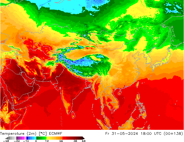 Temperature (2m) ECMWF Fr 31.05.2024 18 UTC