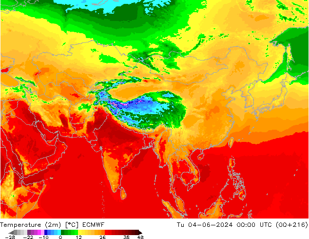 Temperature (2m) ECMWF Tu 04.06.2024 00 UTC