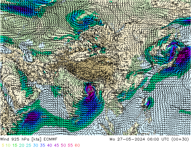 ветер 925 гПа ECMWF пн 27.05.2024 06 UTC