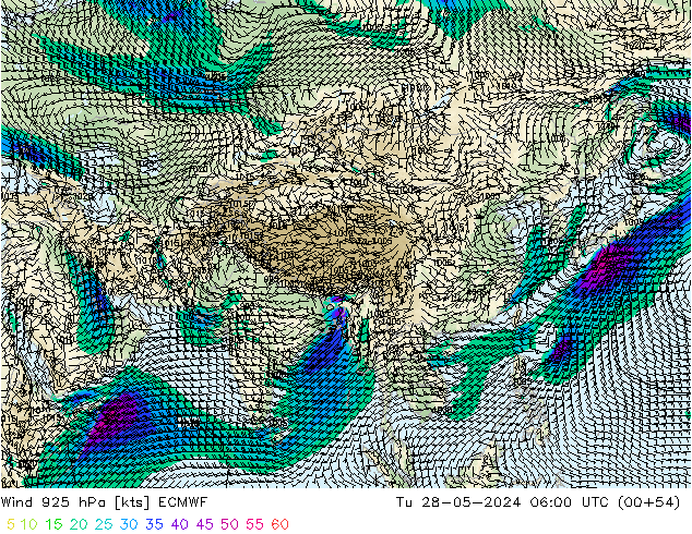 Viento 925 hPa ECMWF mar 28.05.2024 06 UTC