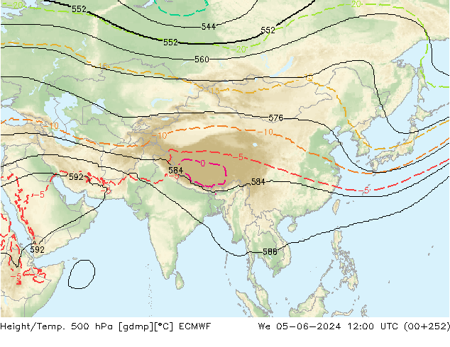 Hoogte/Temp. 500 hPa ECMWF wo 05.06.2024 12 UTC