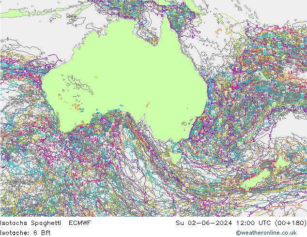 Isotachs Spaghetti ECMWF Su 02.06.2024 12 UTC