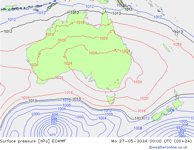 Surface pressure ECMWF Mo 27.05.2024 00 UTC