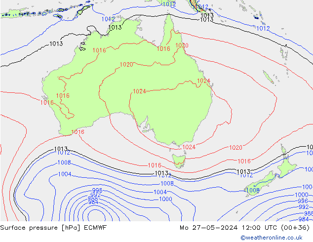 Surface pressure ECMWF Mo 27.05.2024 12 UTC