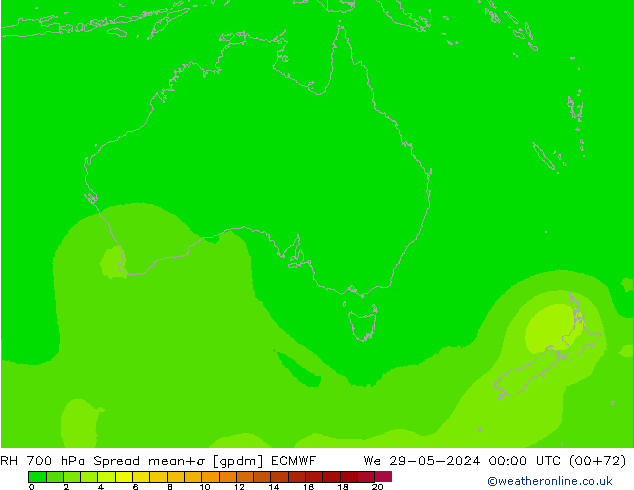 RH 700 hPa Spread ECMWF  29.05.2024 00 UTC