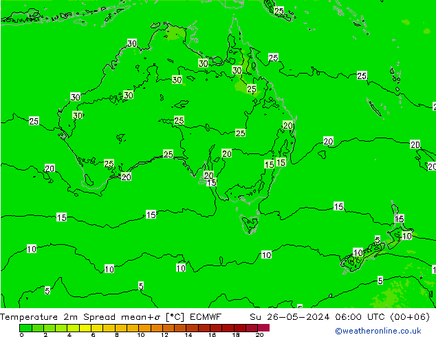 mapa temperatury 2m Spread ECMWF nie. 26.05.2024 06 UTC