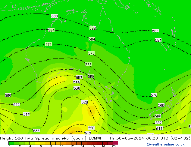 Height 500 hPa Spread ECMWF Th 30.05.2024 06 UTC