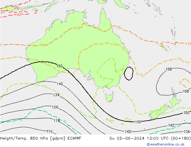 Geop./Temp. 850 hPa ECMWF dom 02.06.2024 12 UTC