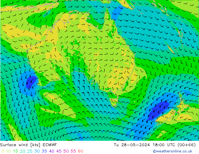 Surface wind ECMWF Tu 28.05.2024 18 UTC