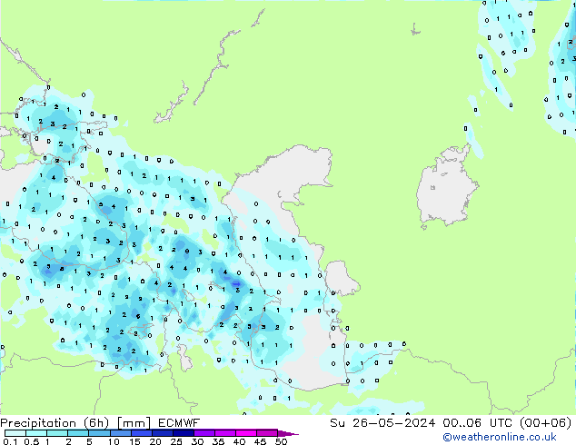 Precipitation (6h) ECMWF Ne 26.05.2024 06 UTC