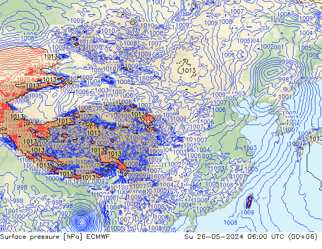 Luchtdruk (Grond) ECMWF zo 26.05.2024 06 UTC