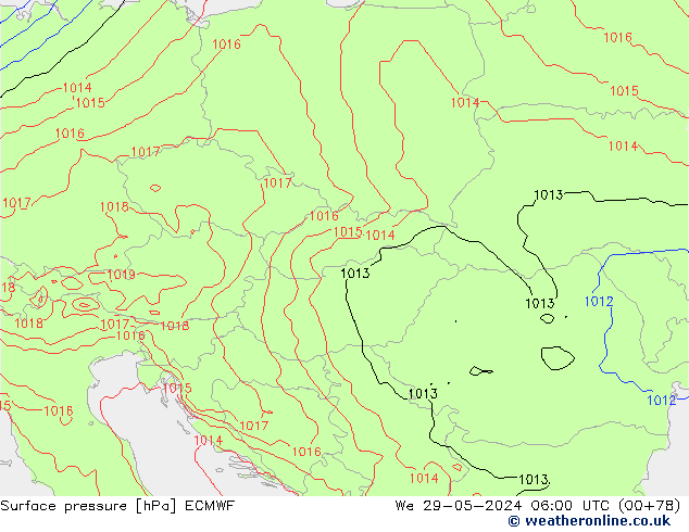 Presión superficial ECMWF mié 29.05.2024 06 UTC