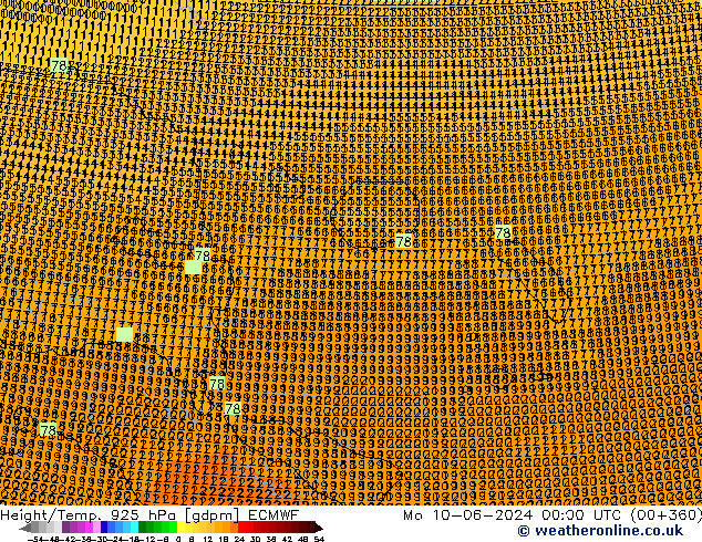 Yükseklik/Sıc. 925 hPa ECMWF Pzt 10.06.2024 00 UTC