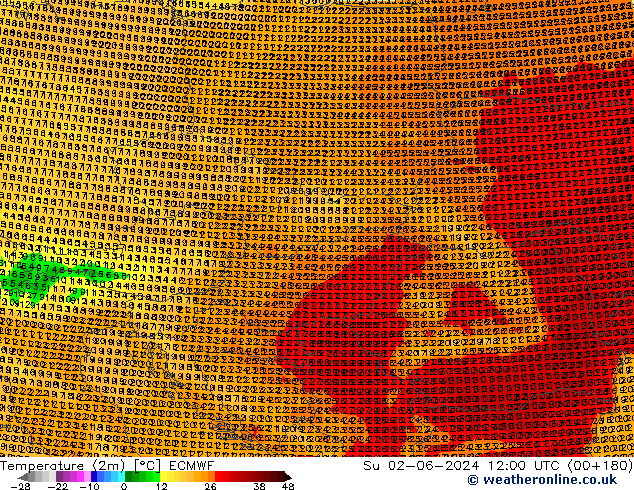 Temperature (2m) ECMWF Ne 02.06.2024 12 UTC