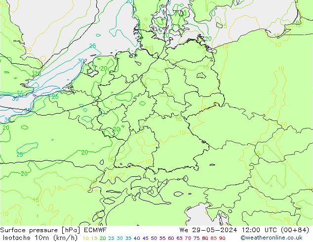 Isotachs (kph) ECMWF ср 29.05.2024 12 UTC