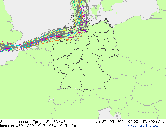 Surface pressure Spaghetti ECMWF Mo 27.05.2024 00 UTC