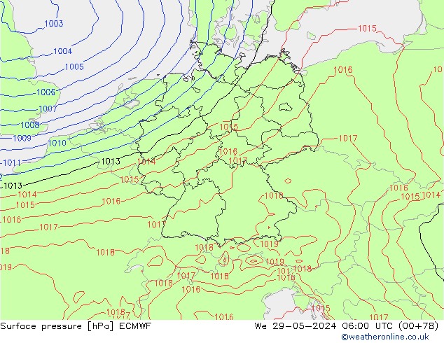 Surface pressure ECMWF We 29.05.2024 06 UTC