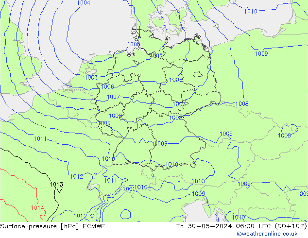 Surface pressure ECMWF Th 30.05.2024 06 UTC