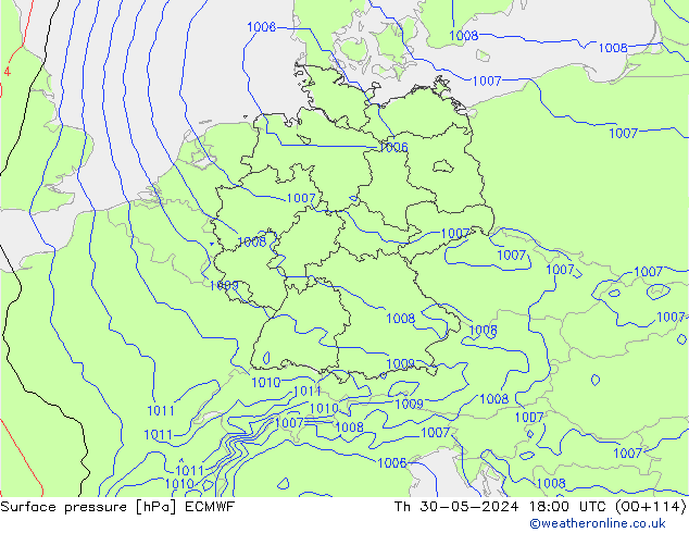 pressão do solo ECMWF Qui 30.05.2024 18 UTC