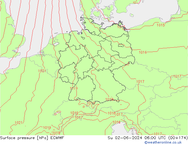 Atmosférický tlak ECMWF Ne 02.06.2024 06 UTC