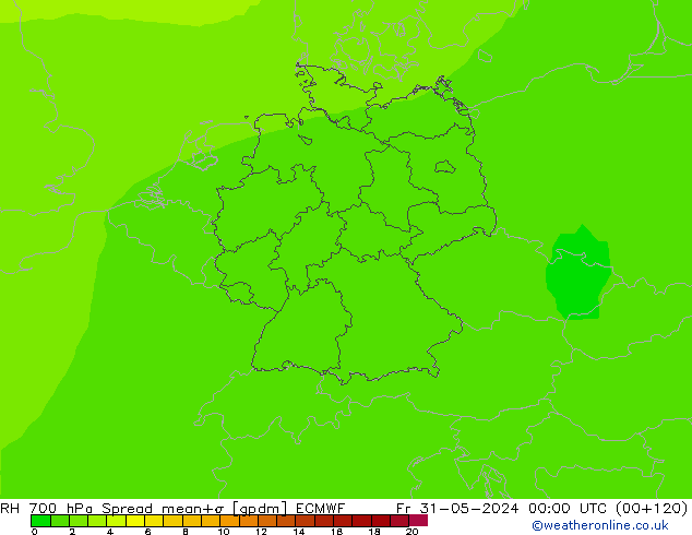 RH 700 hPa Spread ECMWF 星期五 31.05.2024 00 UTC