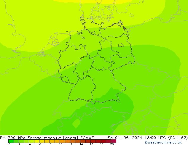 RH 700 hPa Spread ECMWF Sa 01.06.2024 18 UTC