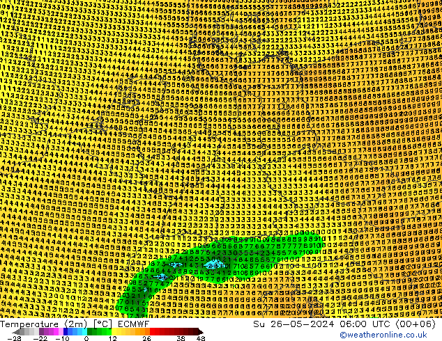 mapa temperatury (2m) ECMWF nie. 26.05.2024 06 UTC