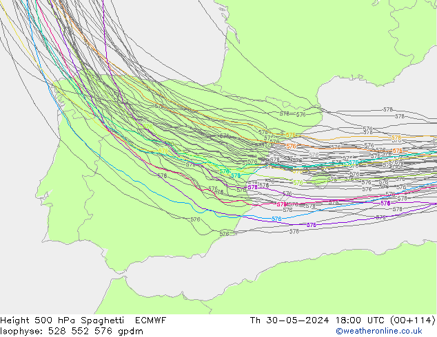 500 hPa Yüksekliği Spaghetti ECMWF Per 30.05.2024 18 UTC