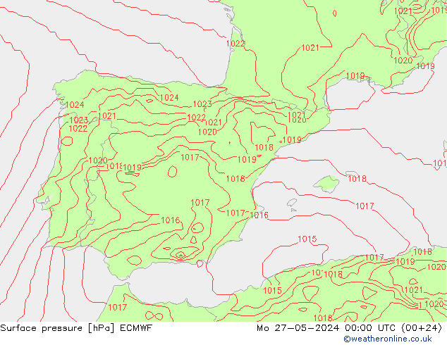 Surface pressure ECMWF Mo 27.05.2024 00 UTC