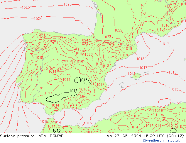 pressão do solo ECMWF Seg 27.05.2024 18 UTC