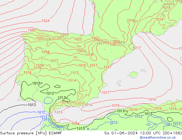 Surface pressure ECMWF Sa 01.06.2024 12 UTC