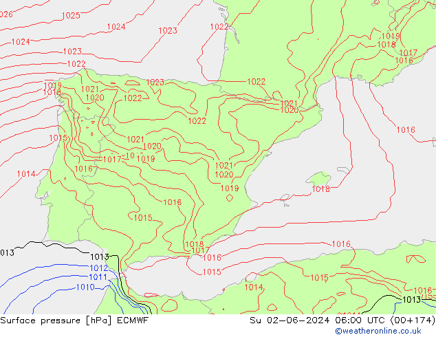 Luchtdruk (Grond) ECMWF zo 02.06.2024 06 UTC