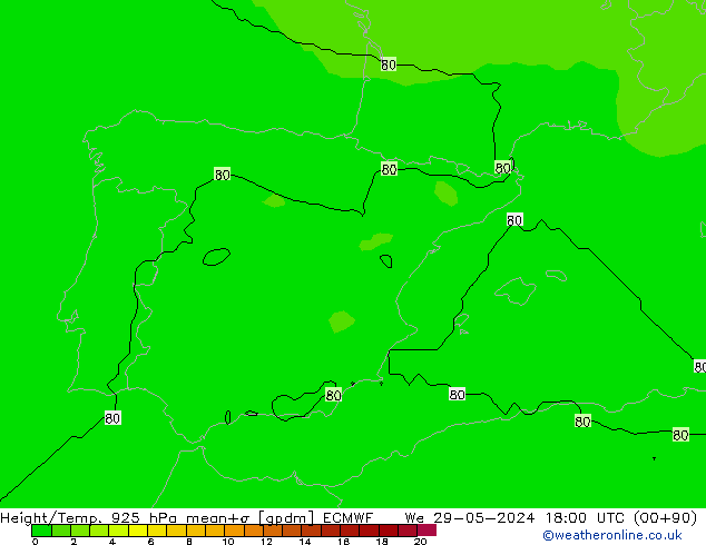 Géop./Temp. 925 hPa ECMWF mer 29.05.2024 18 UTC