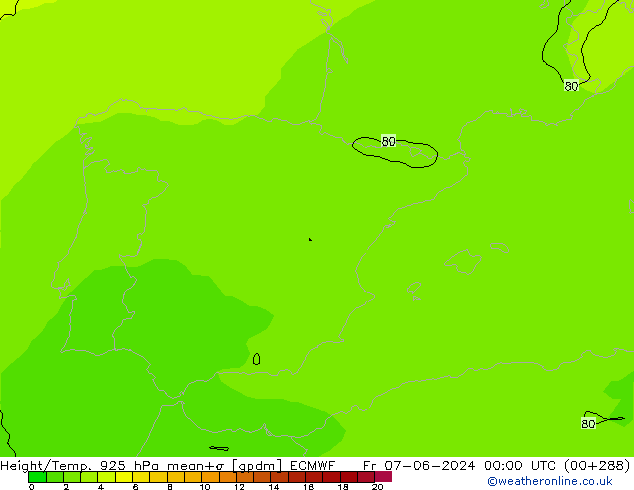 Height/Temp. 925 гПа ECMWF пт 07.06.2024 00 UTC