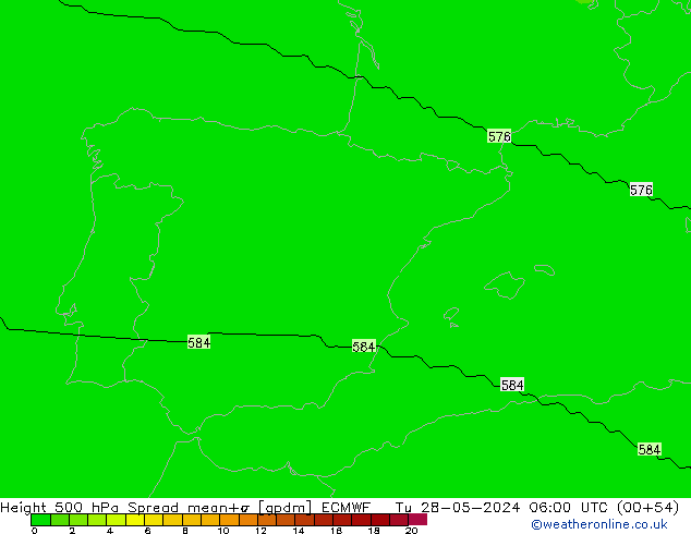 Geop. 500 hPa Spread ECMWF mar 28.05.2024 06 UTC