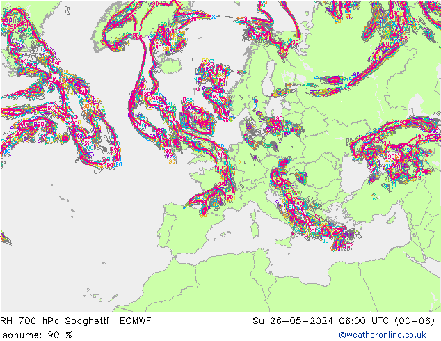 RH 700 hPa Spaghetti ECMWF Ne 26.05.2024 06 UTC