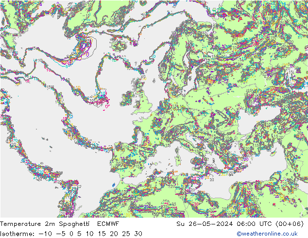 Temperature 2m Spaghetti ECMWF Su 26.05.2024 06 UTC