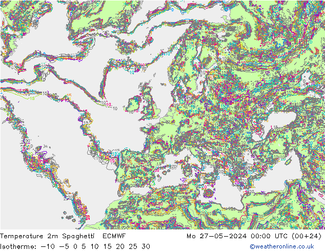 Temperature 2m Spaghetti ECMWF Mo 27.05.2024 00 UTC