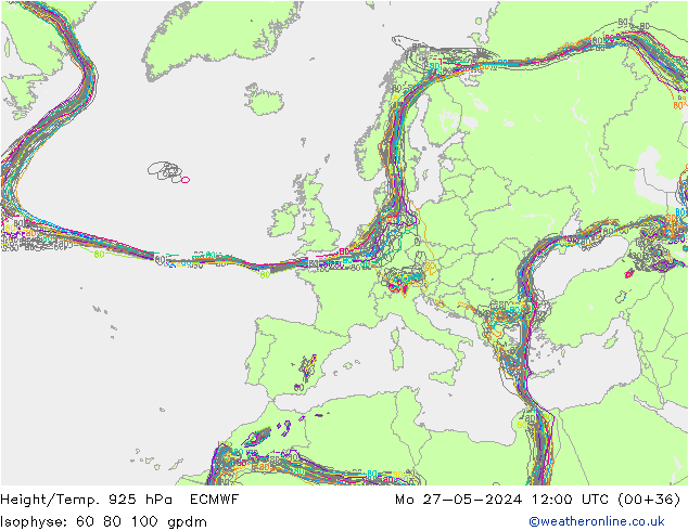 Height/Temp. 925 hPa ECMWF Mo 27.05.2024 12 UTC