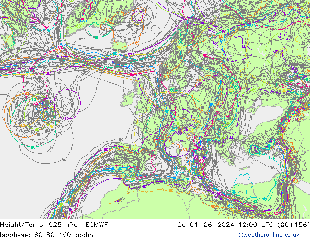 Hoogte/Temp. 925 hPa ECMWF za 01.06.2024 12 UTC