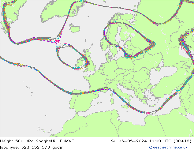 Height 500 hPa Spaghetti ECMWF Ne 26.05.2024 12 UTC