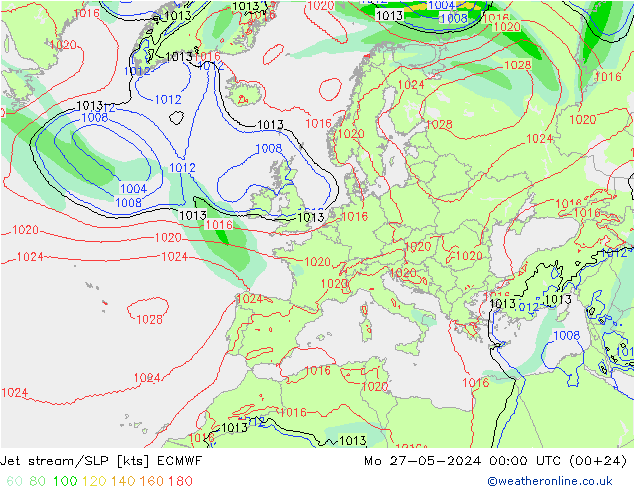 Jet stream/SLP ECMWF Po 27.05.2024 00 UTC