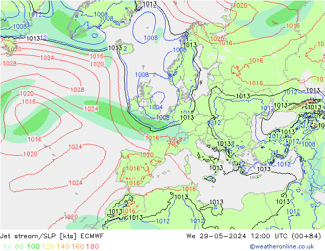 Jet stream/SLP ECMWF We 29.05.2024 12 UTC