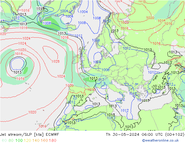 Prąd strumieniowy ECMWF czw. 30.05.2024 06 UTC