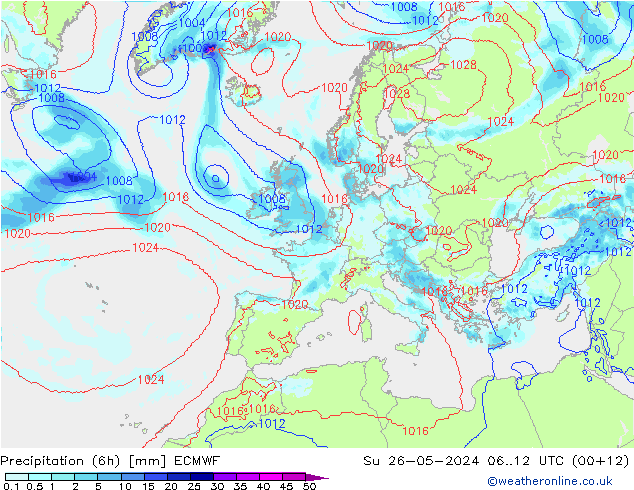 Yağış (6h) ECMWF Paz 26.05.2024 12 UTC